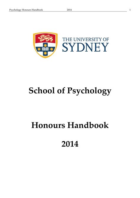 Honours Handbook School Of Psychology The University Of Sydney