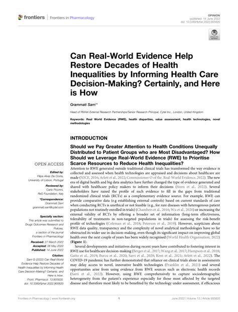 Pdf Can Real World Evidence Help Restore Decades Of Health