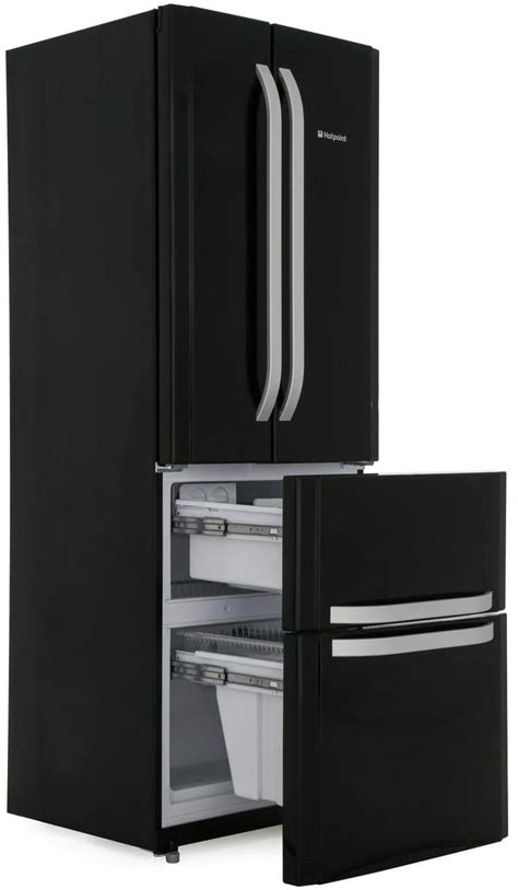 Hotpoint Ffu4dk Quadrio 70cm Wide French Style Fridge Freezer In Black