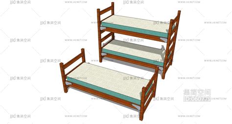 现代宿舍实木上下铺高低床单人床 4su草图模型下载 【集简空间】「每日更新」