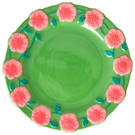 Rice Ceramic Cake Plate With Embossed Flower Design Bord Online Kopen