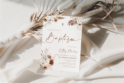 Baptism Invitation Boho Baptism Invitation Template For Girl Etsy