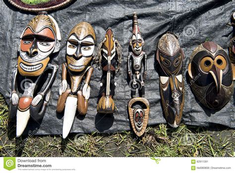 Houten Maskers Papoea Nieuw Guinea Stock Afbeelding Image Of Oceaan