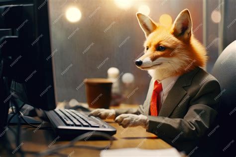 Premium Ai Image A Fox In A Businessman039s Business Suit Works In An