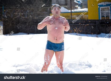 Naked Man Tempered Frosty Snow Stock Photo Edit Now