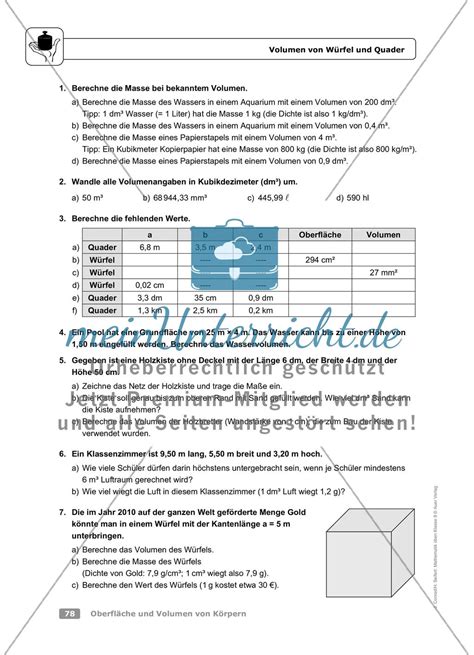 Oberfläche und Volumen von Körpern meinUnterricht