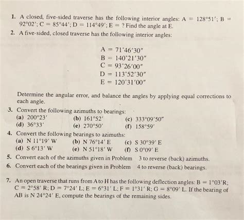 Solved 1 A Closed Five Sided Traverse Has The Following Chegg