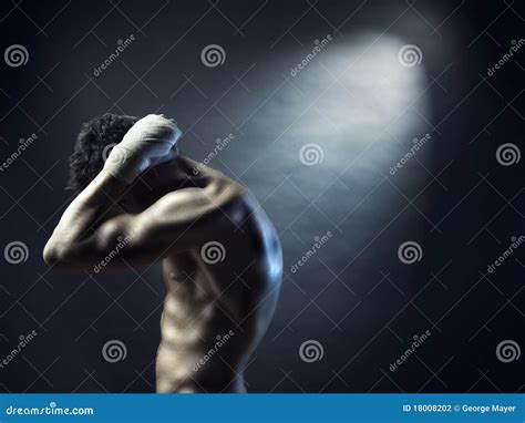 Two Naked Athlete With Strong Body Shirtless Hunks At Black Background