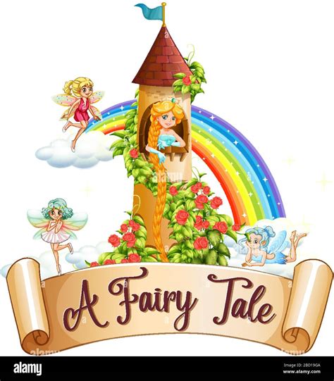 Font Design For Word A Fairy Tale With Princess And Fairies In The Castle Illustration Stock