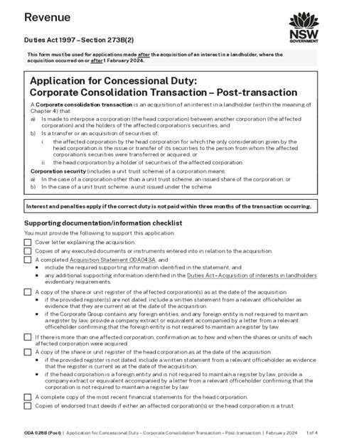 Fillable Online Oda B Application For Concessional Dutycorporate