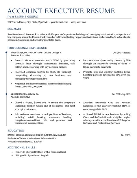 Account Executive Resume Sample And How To Write Resume Genius