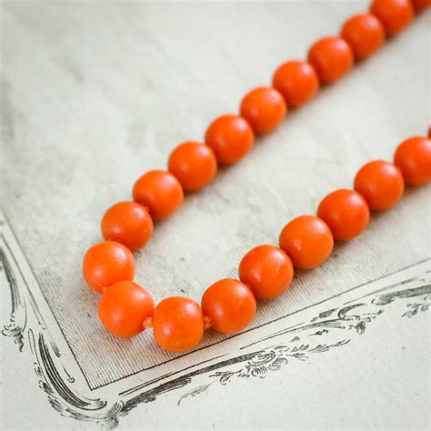 Antique Georgian Natural Deep Orange Coral Bead Necklace Fetheray