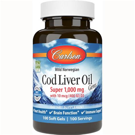 Carlson Super Cod Liver Oil Gems 1,000 mg 100 Sgels - Swanson Health ...