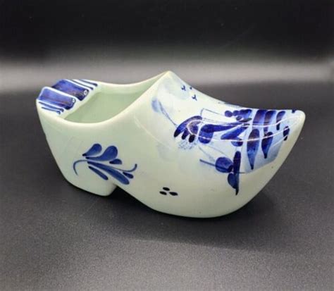 Vintage Delft Blue Clog Ashtray Dutch Windmill Hand Painted Ceramic