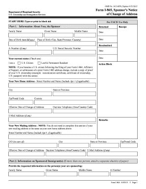 Fillable Online Form I 865 Sponsors Notice Of Change Of Address Fax