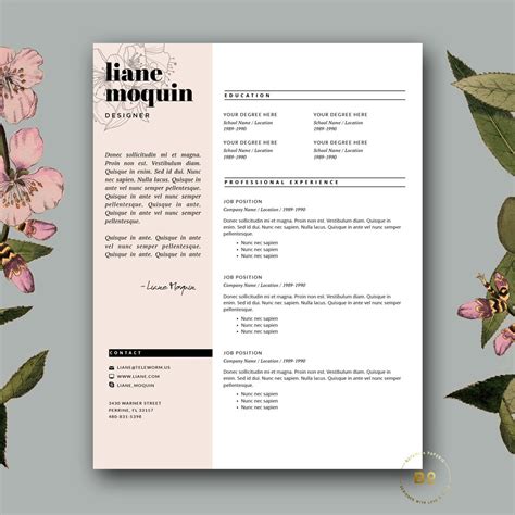 Feminine Cv Template For Word Resume Templates ~ Creative Market