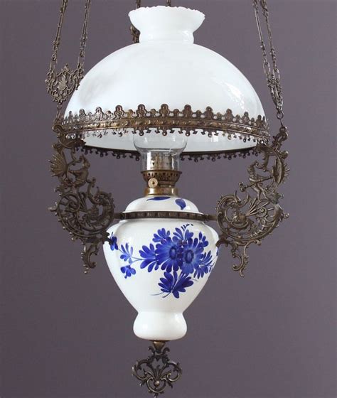 Antyk Oygina Pi Kna Lampa Naftowa Porcelana Xix W Chodzie