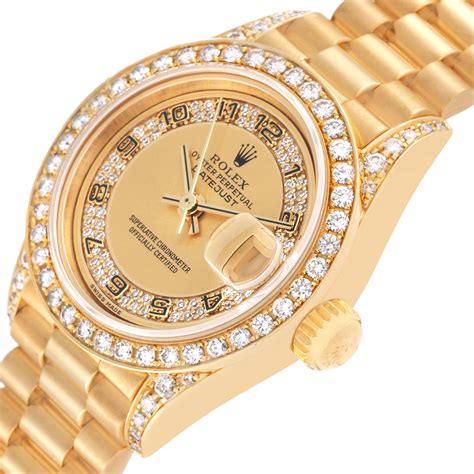 Rolex Datejust President Yellow Gold Diamond Ladies Watch 69158 For Sale At 1stdibs