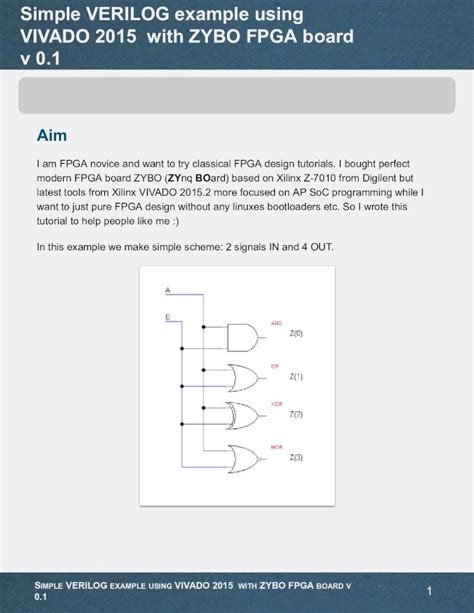 PDF Simple VERILOG Example Using VIVADO 2015 With ZYBO Borisivanov