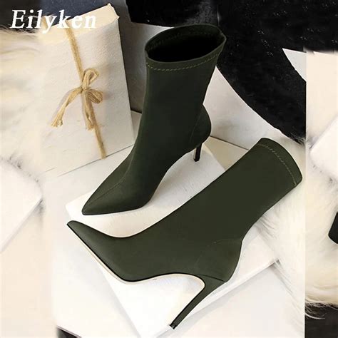 Eilyken New Fashion Stretch Fabric Women Ankle Boots Autumn Winter