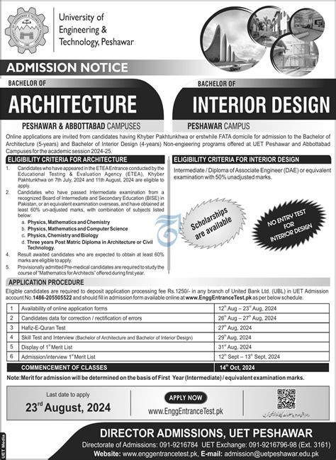 University Of Engineering Technology UET Admissions 2024 For BS