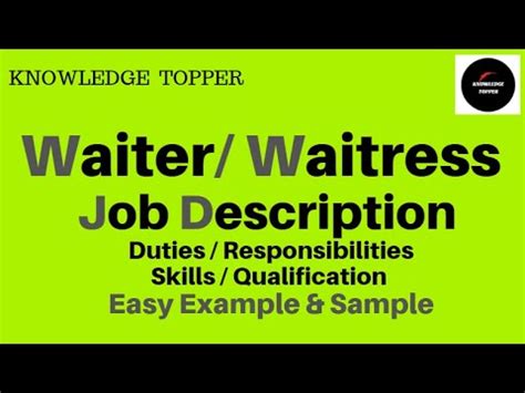 Waiter Job Description Waitress Job Description Waitress Waiter