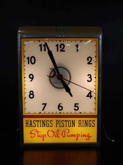 Hastings Piston Rings Art Deco Lighted Clock W Yoder Auction