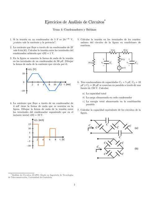 Ejercicios Condensadores Y Bobinas Ejercicios De Anlisis De