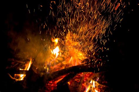 Beautiful Bonfire With Sparks Flying Upwards View From Above Stock