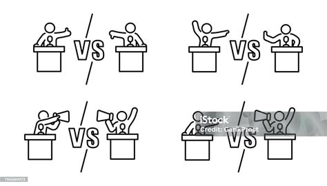 Candidate Argue Versus Opposition Concept Debate Banner Outline Set