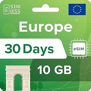 SIMLESS Europe ESIM Card 30 Day Use 10GB Of 5G 4G Speed Data Data