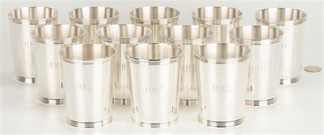 Lot 81 12 Sterling Silver Julep Cups Incl Trees Kentucky Case