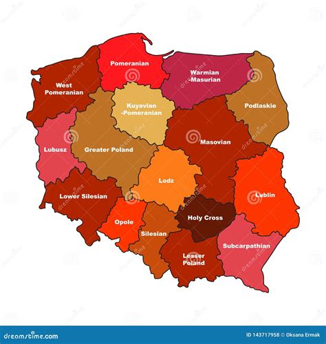 Simplified Map Of Poland With Voivodeships Isolated Stock Vector