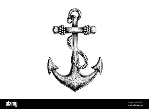 Ship Anchor And Rope In Vintage Engraving Style Sketch Hand Drawn