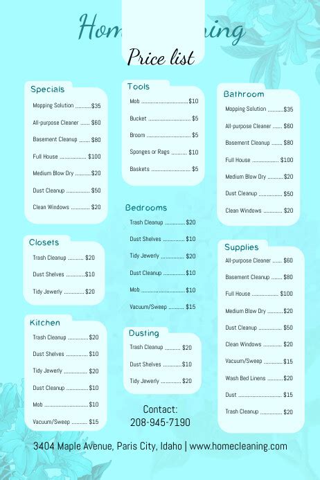 Custom Home Cleaner Service Menu Template Postermywall