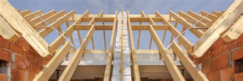 Roof Truss in Construction of a Newly Built House Stock Photo - Image ...