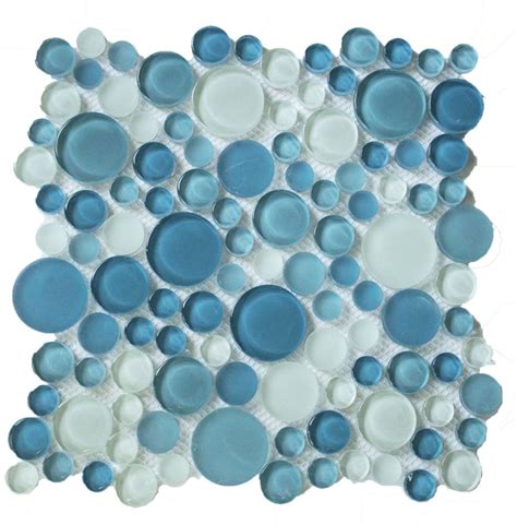 Coastal Blue Green Glass Mosaic Penny Circle Round Tile 5 Sq Ft