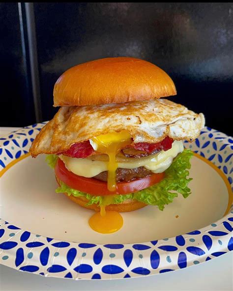 Homemade American Wagyu Cheeseburger With Olive Fed Wagyu Beef Bacon