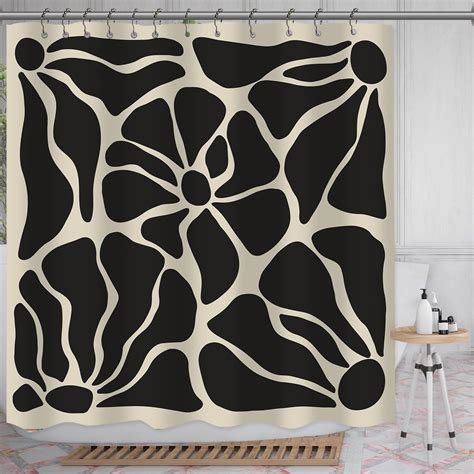 She Love Black Floral Mid Century Abstract Shower Curtain