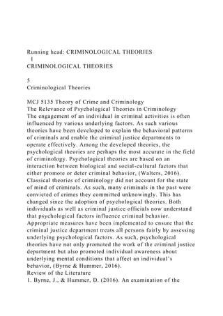 Running Head Criminological Theories Criminological Theor Docx