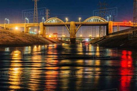 Diminishing Perspective Of Los Angeles River And 6th Street Bridge