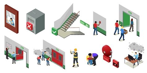 Premium Vector Isometric Evacuation Element Set Collection With