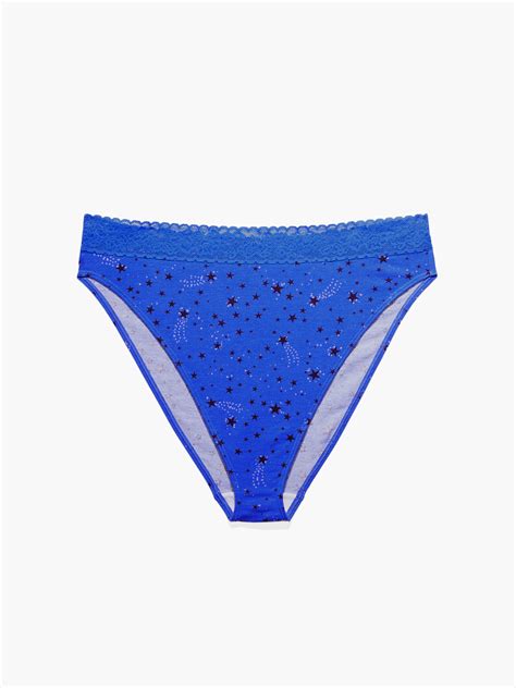 Cotton Essentials Lace Trim High Leg Bikini Panty In Blue Savage X Fenty