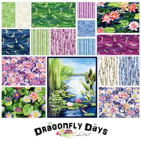 Clothworks Dragonfly Days Packed Lily Pads Digital Multi