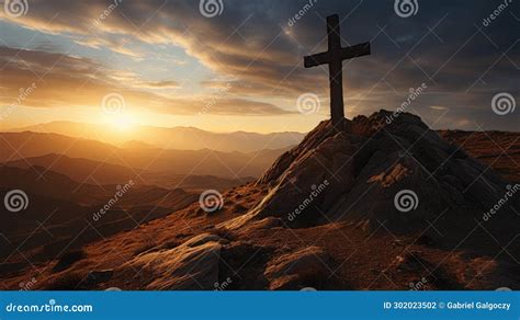 Holy Christian Religious Cross at Sunrise on Top of Hill Stock ...