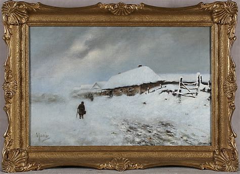 Oidentifierad Konstn R Winter Landscape With House And Figure Oil On