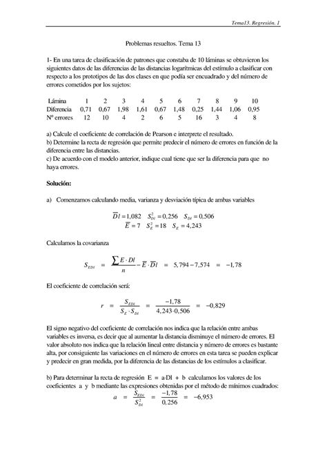 T13res Correlación Y Regresión Tema13 Regresión 1 Problemas Resueltos Tema 13 1 En Una