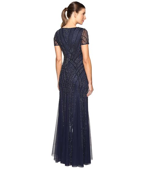 Adrianna Papell Short Sleeve Illusion Neck Beaded Gown At Zappos