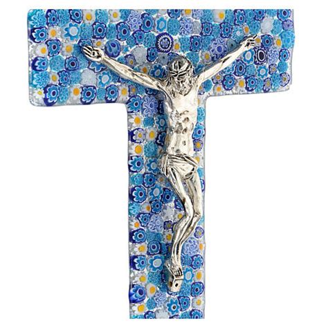 Crucifijo de vidrio de Murano clásico azul recuerdo 16x8 cm venta