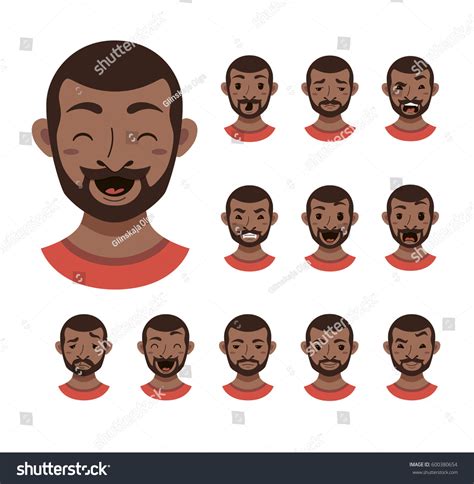 American African Men Facial Expression Isolated Stock Vector Royalty